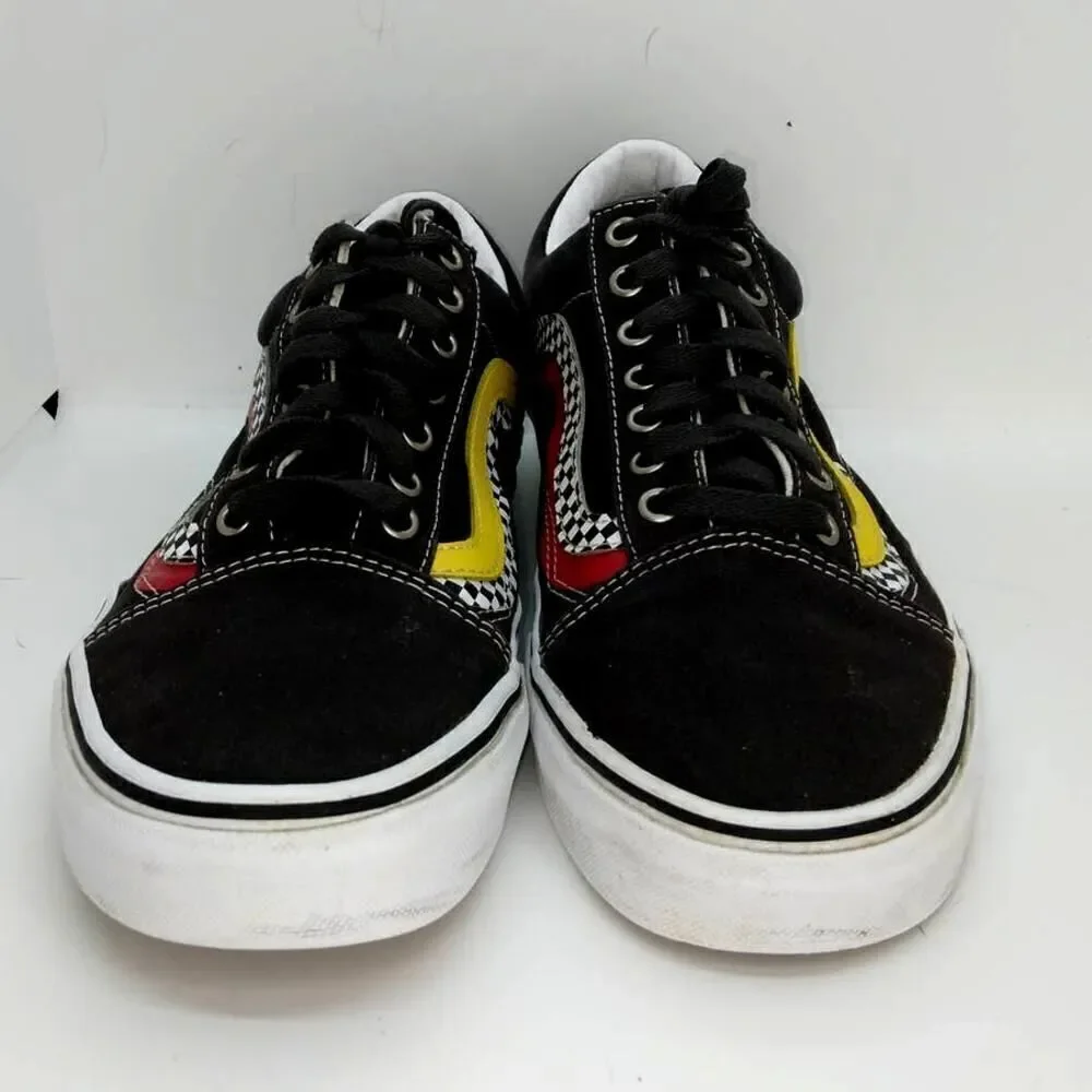 Vans Off the Wall Black Checkered Stripes w/Red Yellow Lace-up Sneakers - sz. 10